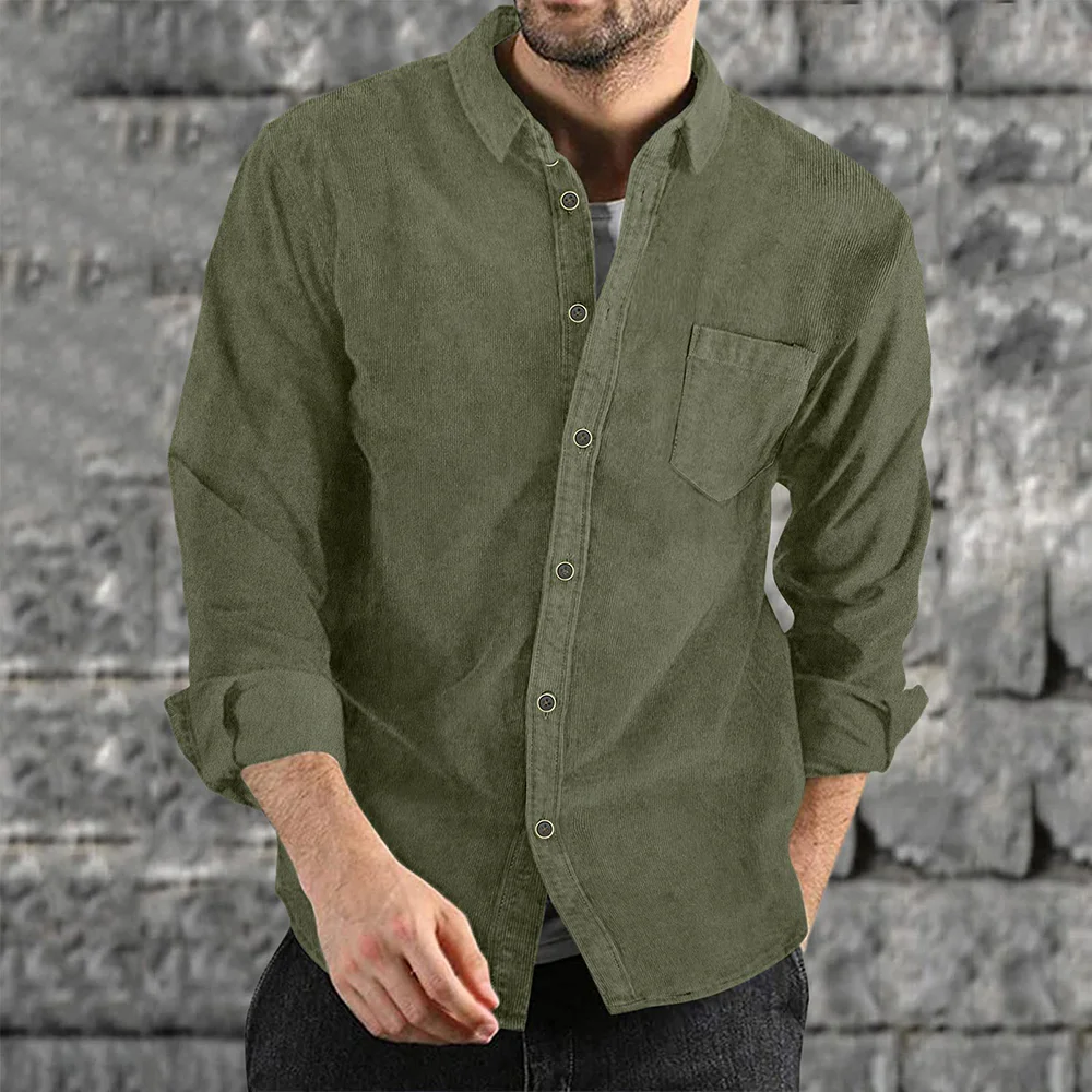 Smiledeer  New Men's Thickened Corduroy Lapel Button Loose Casual Shirt
