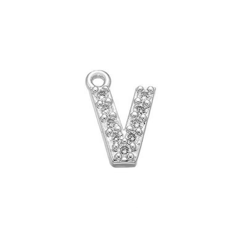 1 Piece 925 Sterling Silver Zircon 22K Gold Plated Rhodium Plated Letter Pendant Charms
