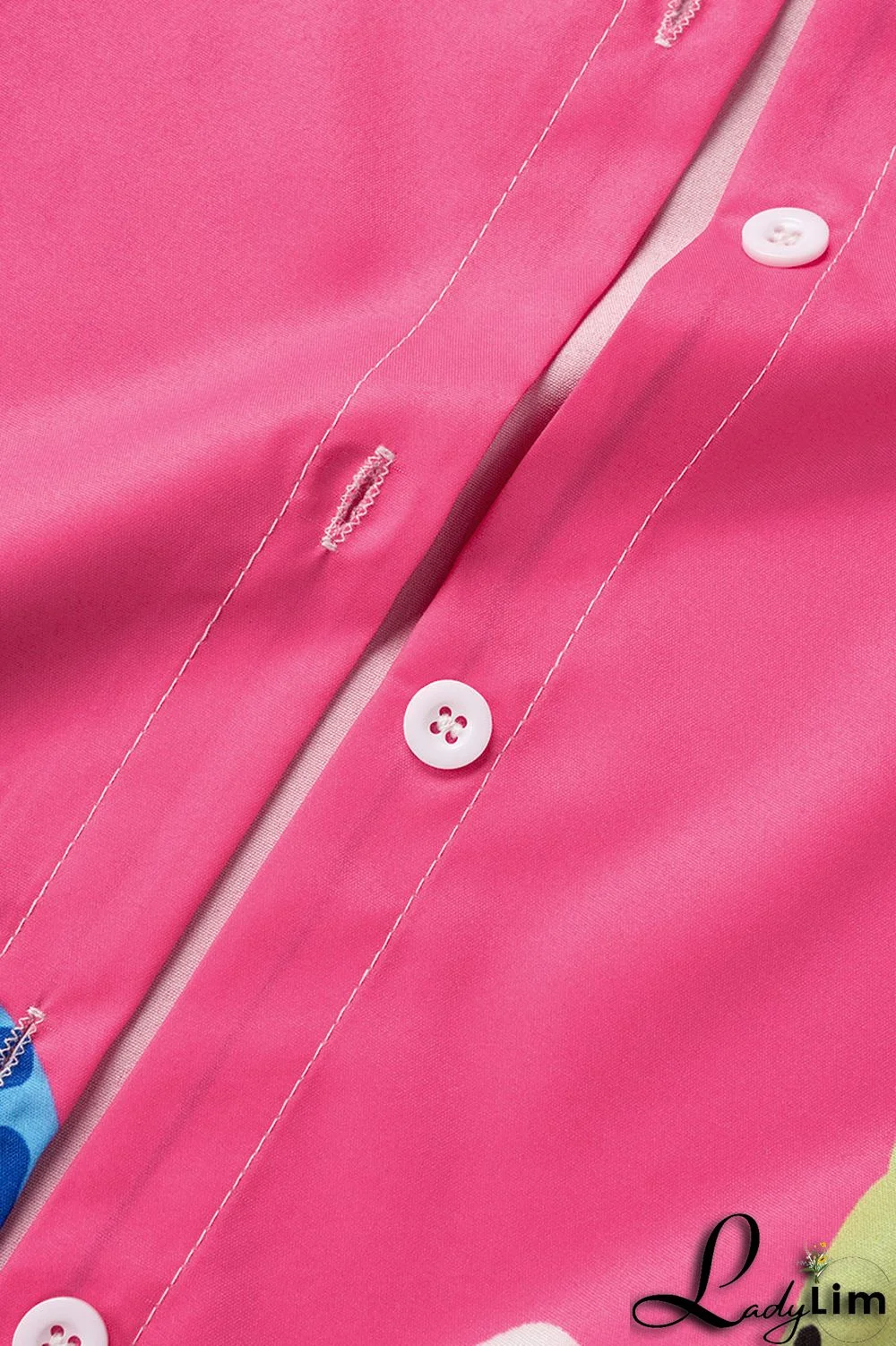 Rose Red Casual Street Print Patchwork Buckle Turndown Collar Tops