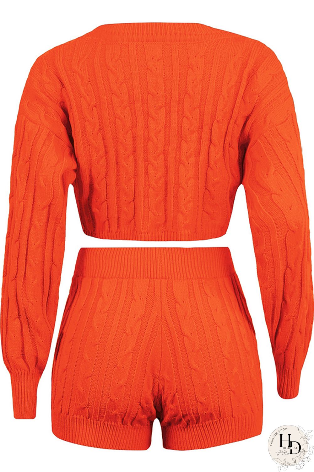 Orange Wool Europe and America Solid Two Piece Suits pencil Long Sleeve Two-Piece Short Set