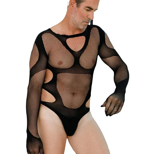 Lovingerie - Mens Hollow Out See Through Sexy Mesh Bodysuit