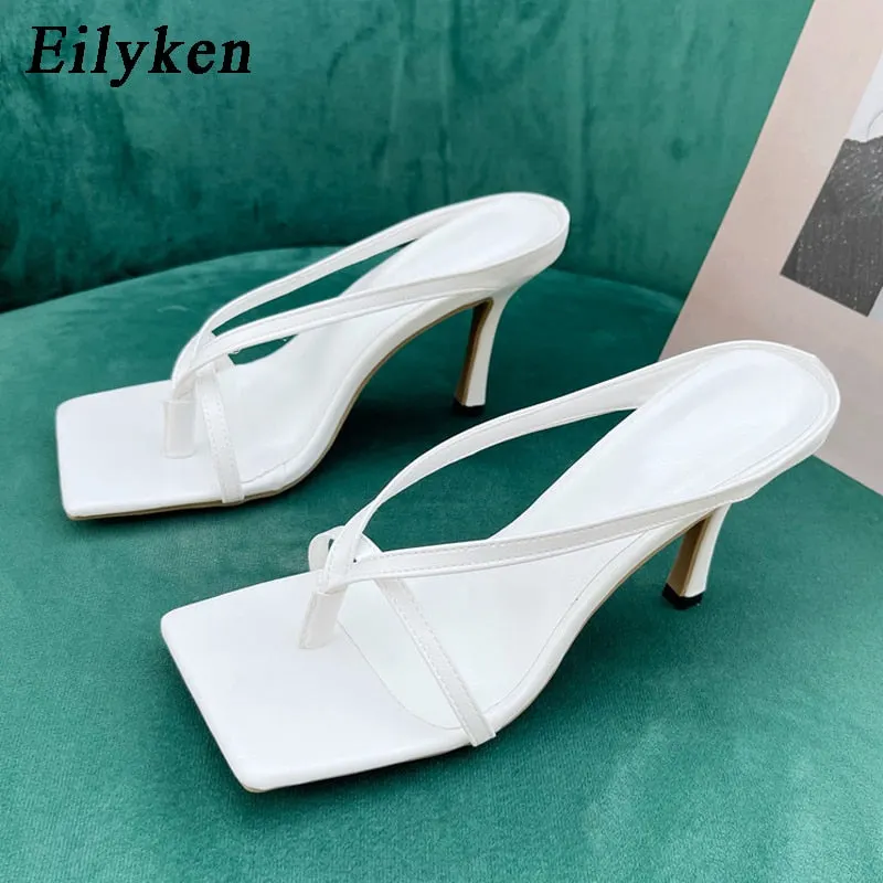 Eilyken 2022 New Slipper High Heels Shoes Fall Best Street Look Females Square Head Open Toe Clip-On Strappy Sandals Women