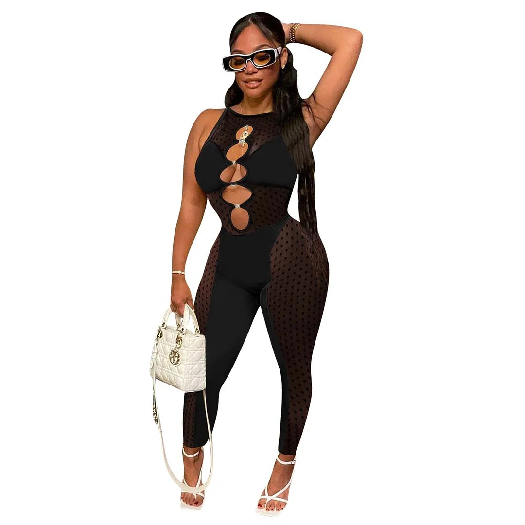 ANJAMANOR Party Night Club Birthday Jumpsuit for Women Sexy Outfits Hollow Out Mesh Bodycon Jumpsuits Wholesale Items D27-CF22