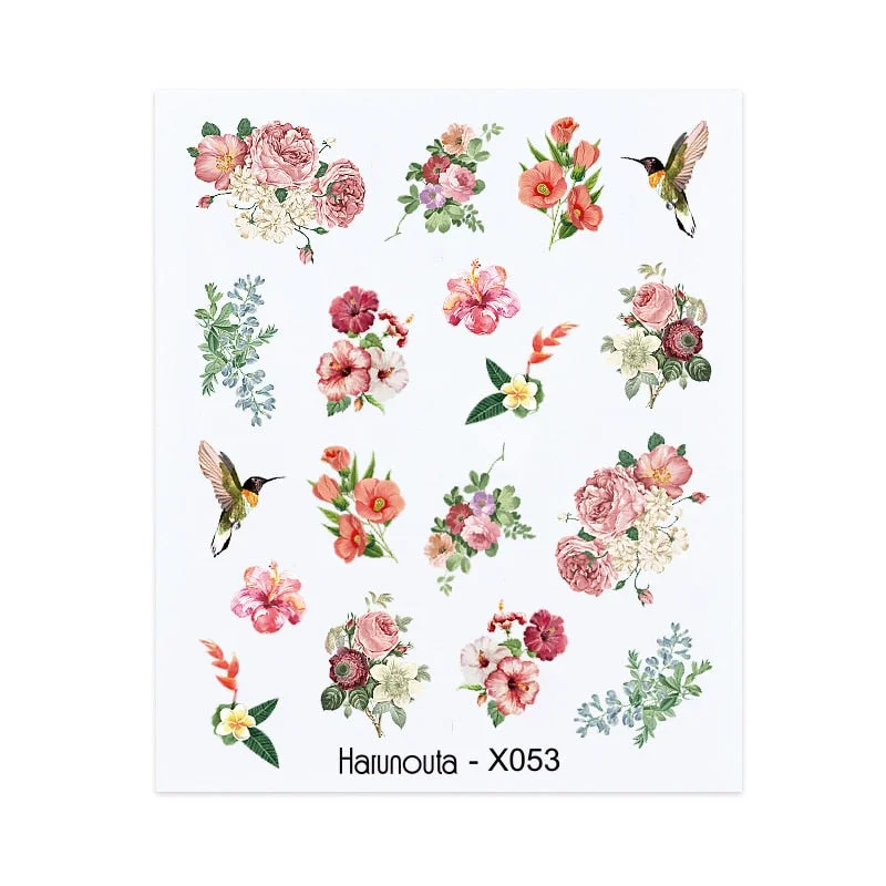 Harunouta Spring Water Nail Decal And Sticker Flower Leaf Tree Green Simple Summer DIY Slider For Manicuring Nail Art Watermark