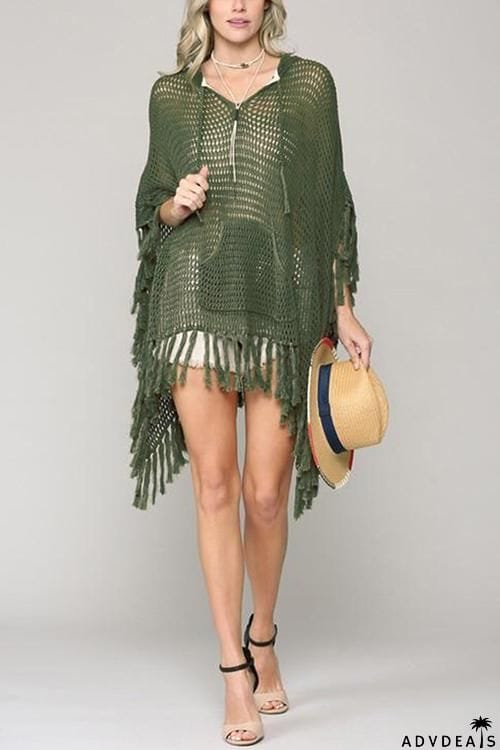 Hollow Tassels Hooede Cover Up