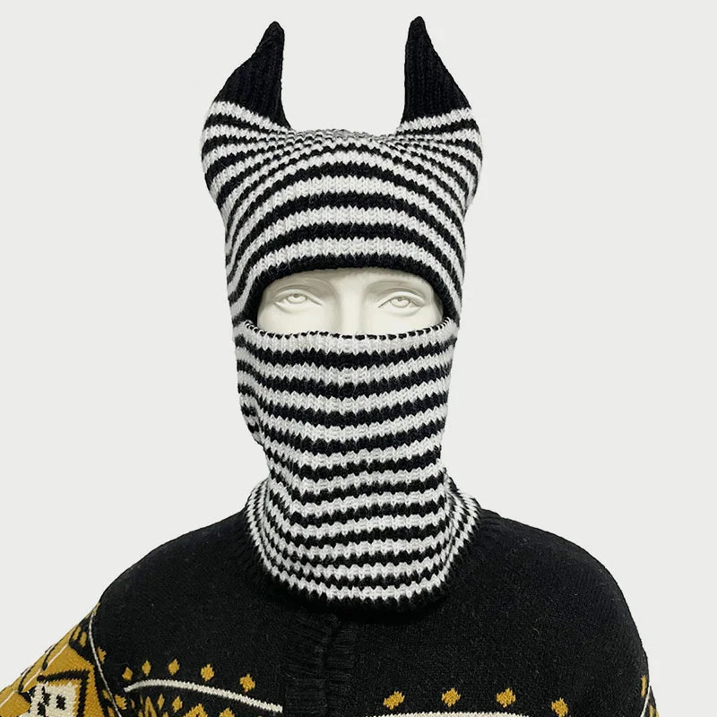 Halloween Funny Striped Horn Knit Hat, Unisex