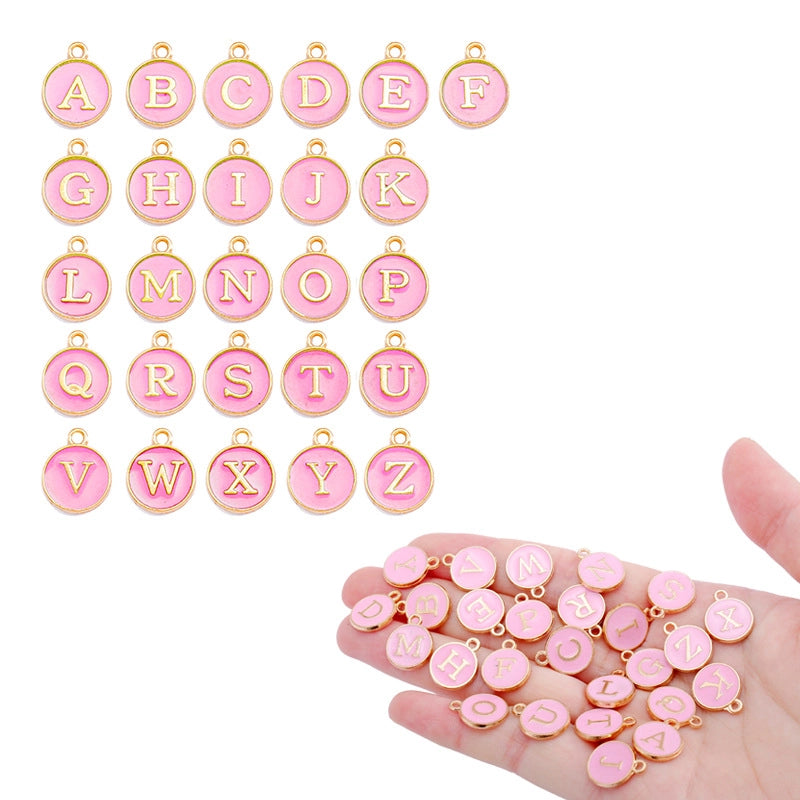 12 Color Round Drop Oil English Letter Alloy Pendant DIY Jewelry Accessories W85