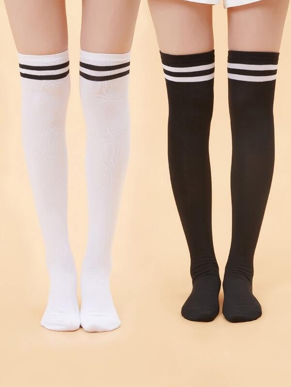 2Pairs Striped Over The Knee Socks