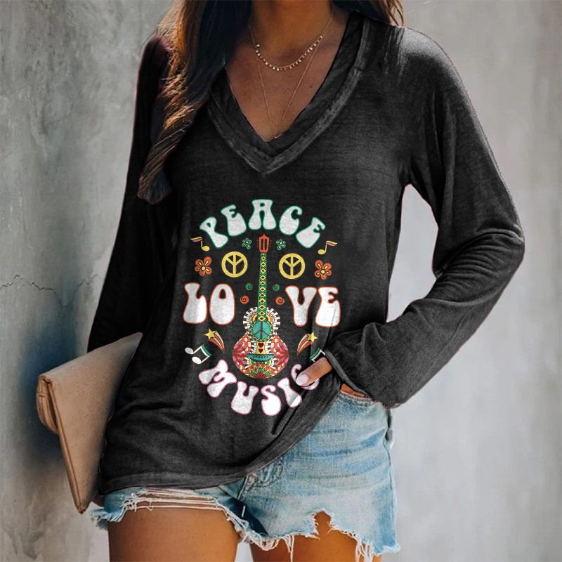 Peace Love Music Printed Women's Long Sleeve T-shirt