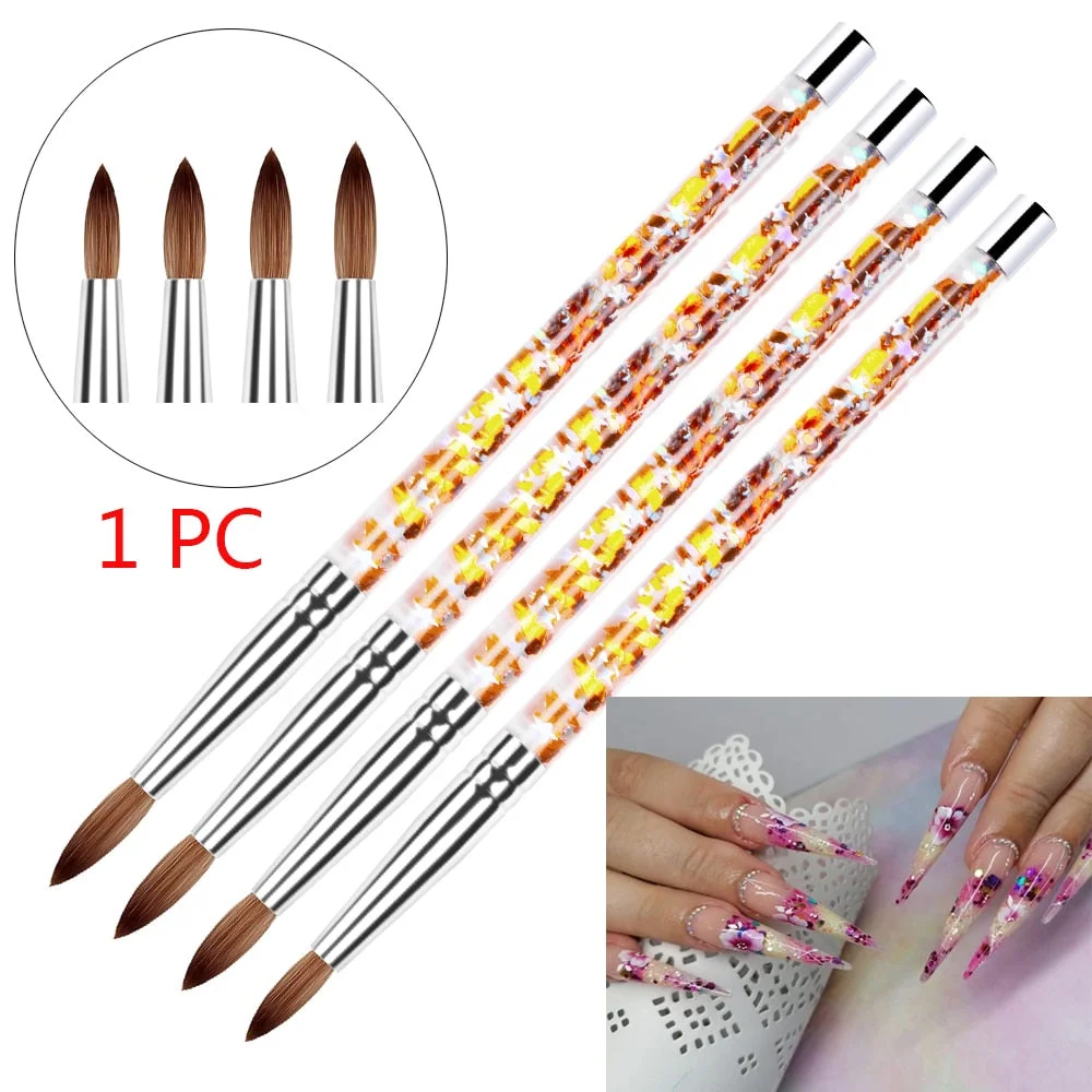 1PC Crystal Acrylic Nail Art Brush No 8/10/12/14 UV Gel Carving Pen Brush Liquid Powder DIY Nail Drawing Liquid Glitter Handle-Nail Inspo