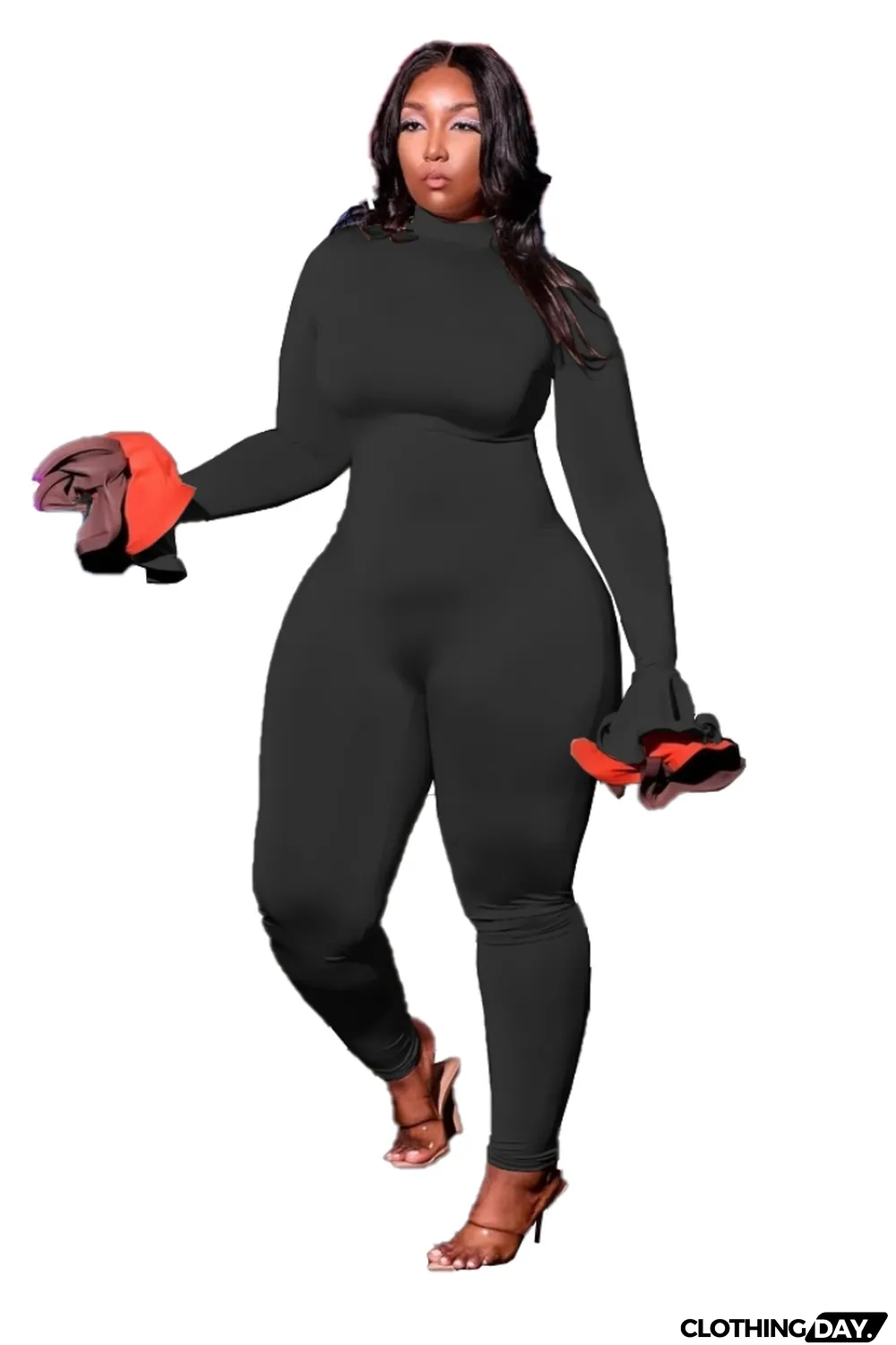 Women Spring Black Long Sleeves Basic Jumpsuit