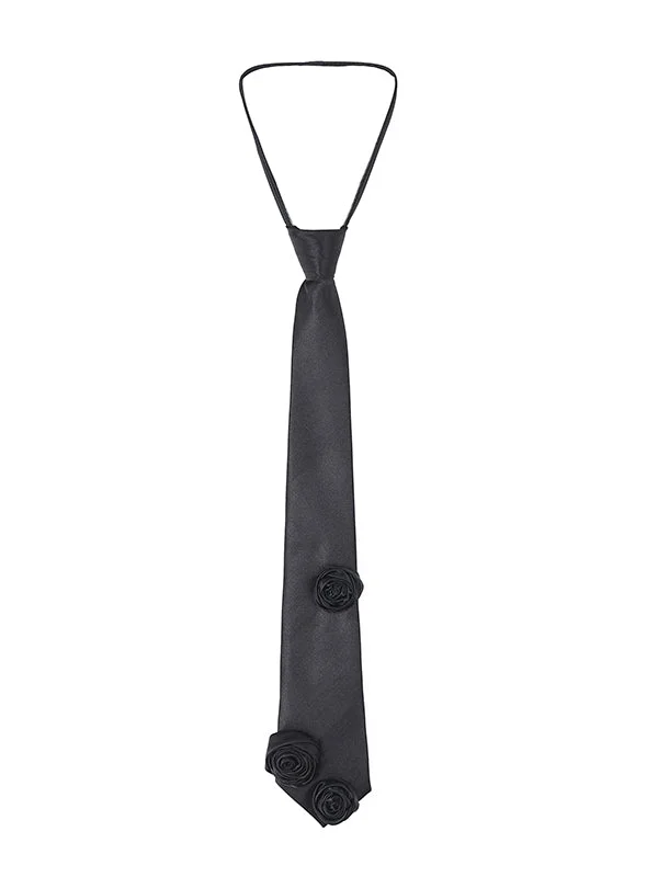 4.13Vintage Stylish Rose Flower Zipper Black Tie Accessories