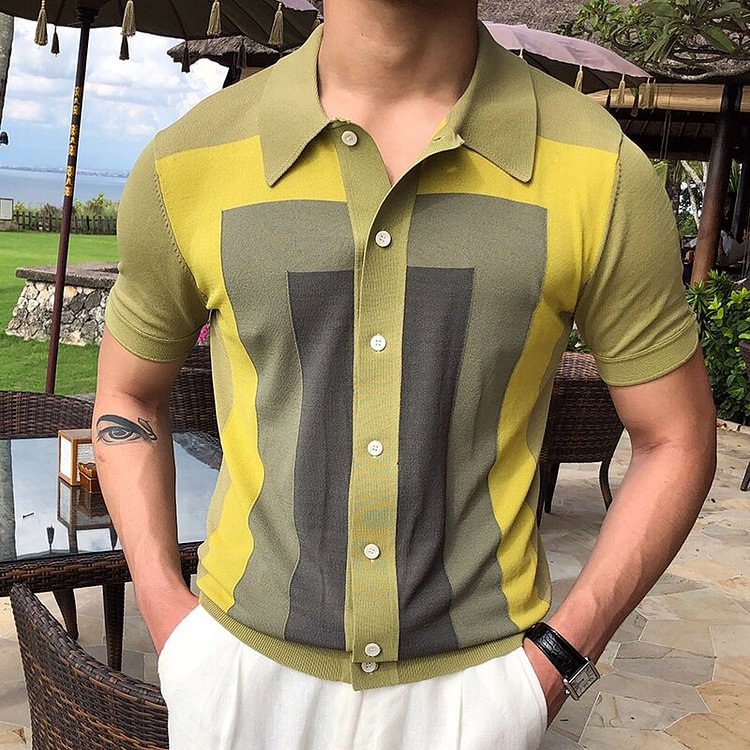 Gentleman colorblock knitted polo shirt