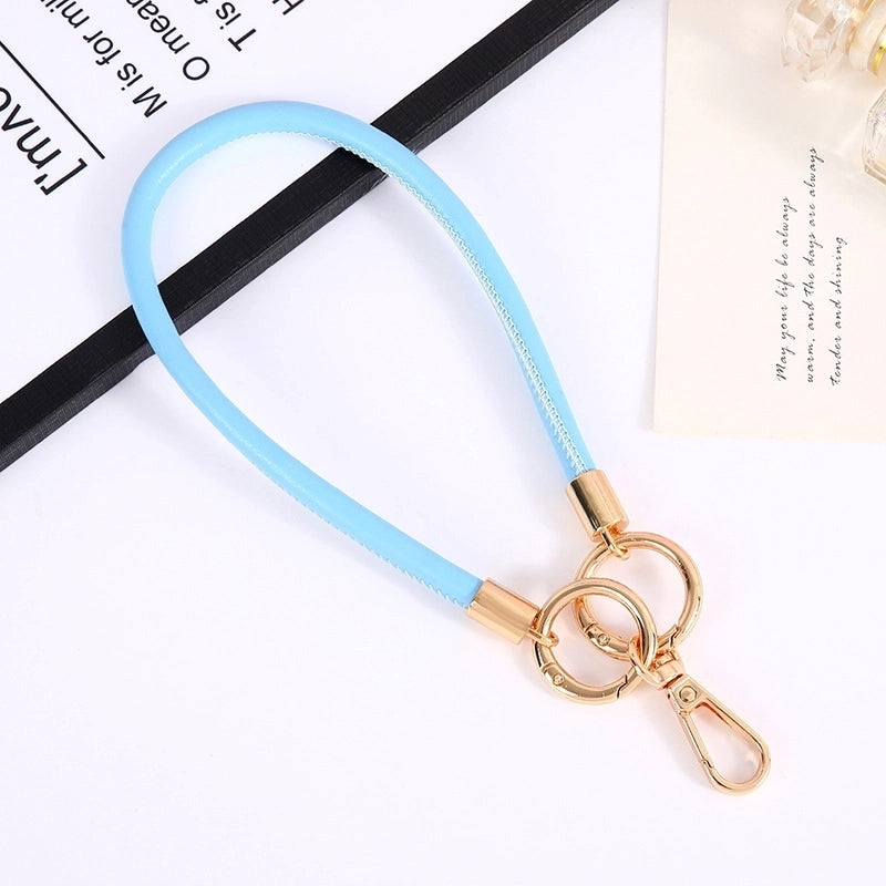 Minimalist Solid Color Pu Leather Bag Pendant Mobile Phone Chain Keychain