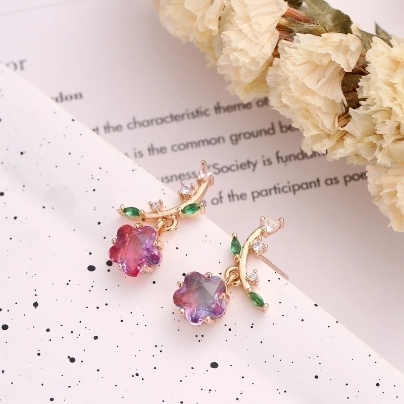 1 Pair Hawaiian Vacation Beach Flower Inlay Alloy Copper Zircon Drop Earrings Ear Studs
