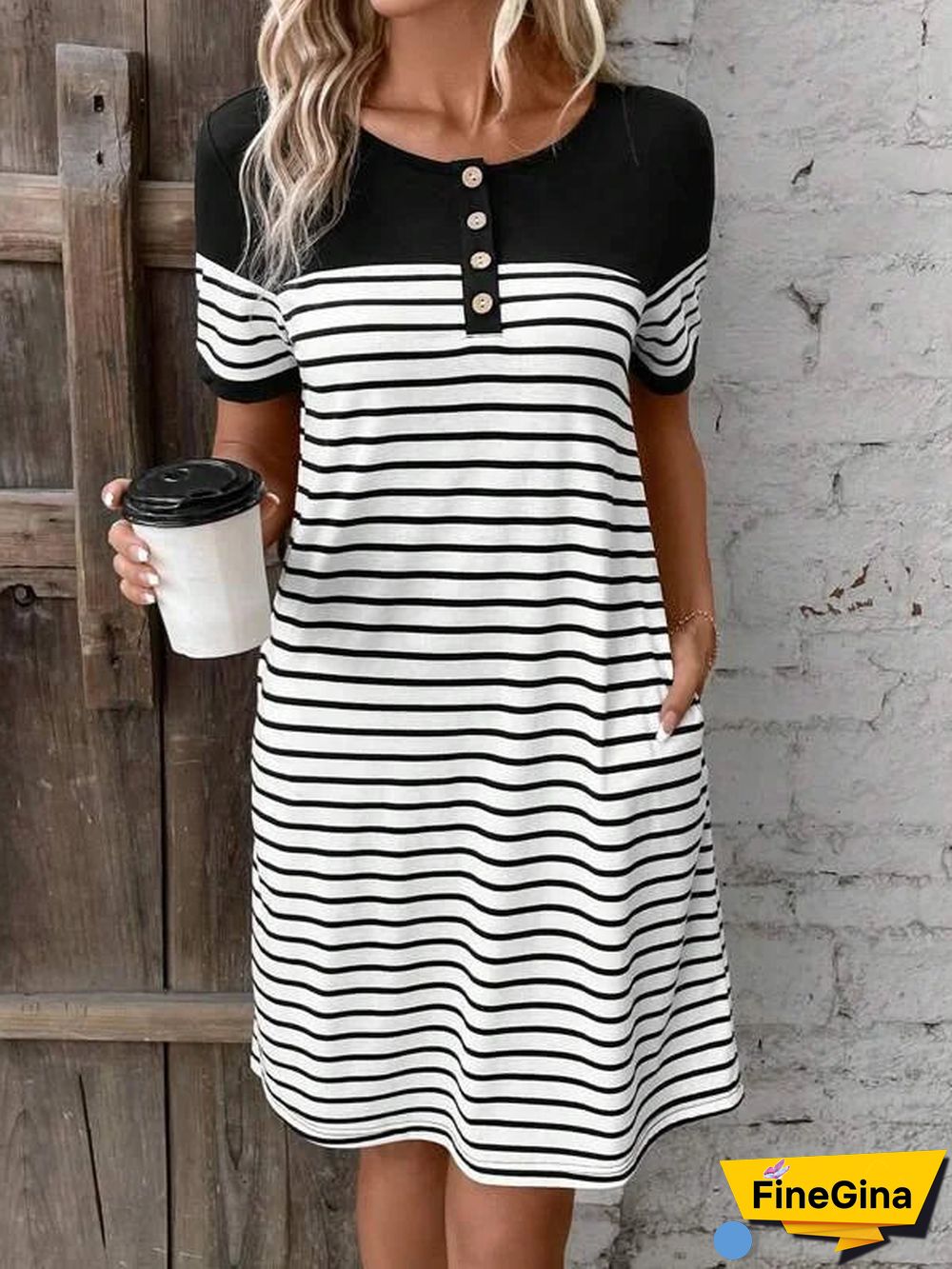 Modern Print Round Neck Mini Dress