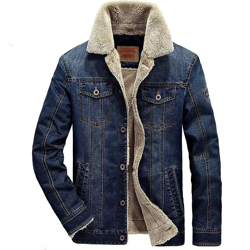 Rogoman Men's Denim Faux Sherpa Lined Trucker Jacket Vintage Style