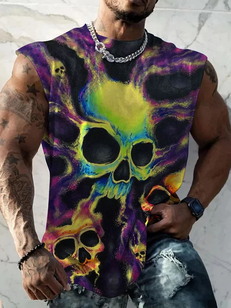 Men's Skull Halloween Print Wide Shoulder Vest