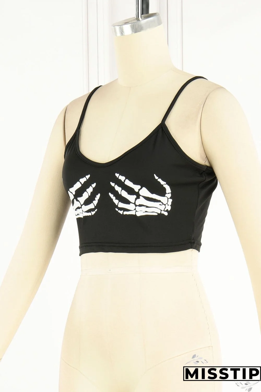 Grey Sexy Street Print Patchwork Spaghetti Strap Tops