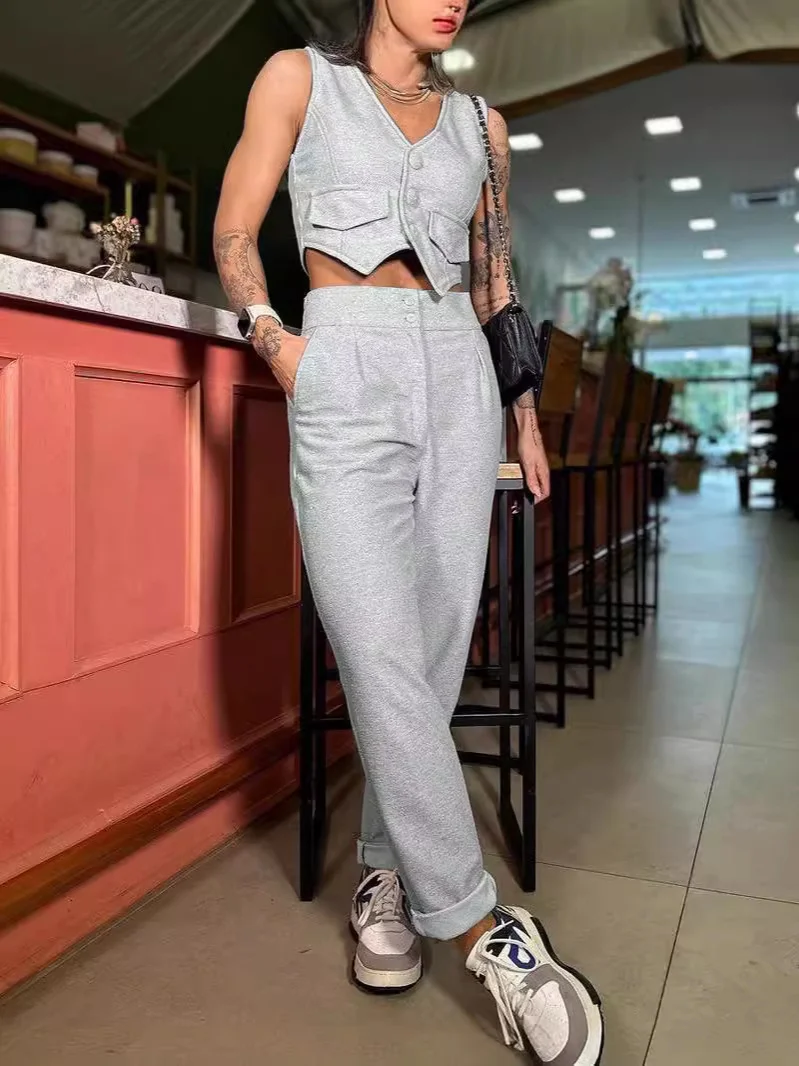 Uveng Uveng New Women's Wear Temperament Pure Color Sleeveless Vest Suit Casual Pants Two-Piece Suit