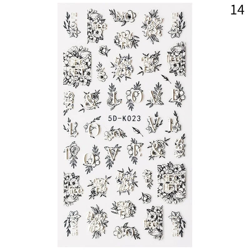 1PC French 5D Nail Sticker Embossed Flower Bubble Pattern Self-Adhesive Slider Wedding Design Nails Decals Nail Art Decoration-Nail Inspo