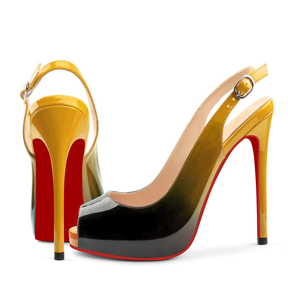 120mm Red Bottom Elastic Strap Slingback Sandals Peep Toe Platform Stilettos Patent Heels-MERUMOTE