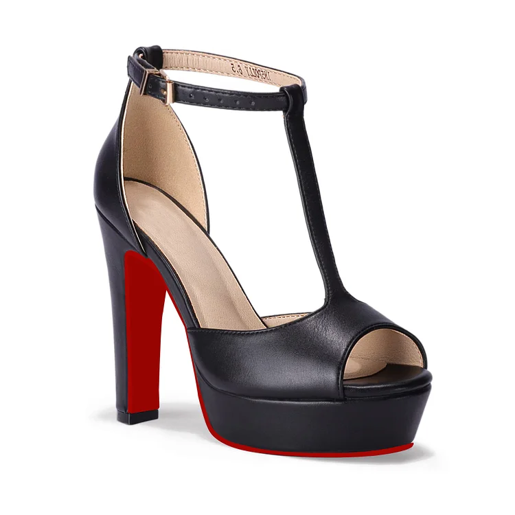 120mm Red Bottom Platform Chunky High Heels T-Strap Sexy Sandals Peep Toe Wedding Party Prom Dress Shoes VOCOSI VOCOSI