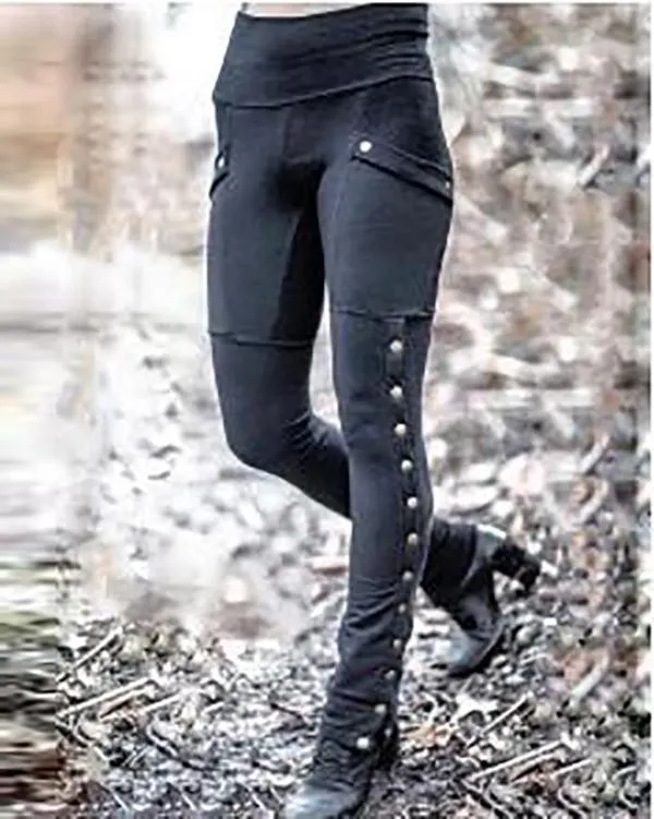 Retro Rivet Slit Slim Fit Stretch Pocket Pants