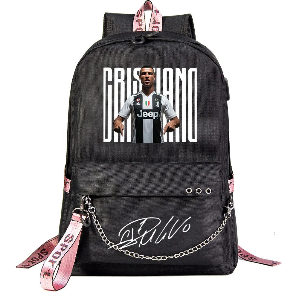 Buzzdaisy Cristiano Ronaldo Theme School Bag with 15-inch Laptop Compartment and USB Charging Cable