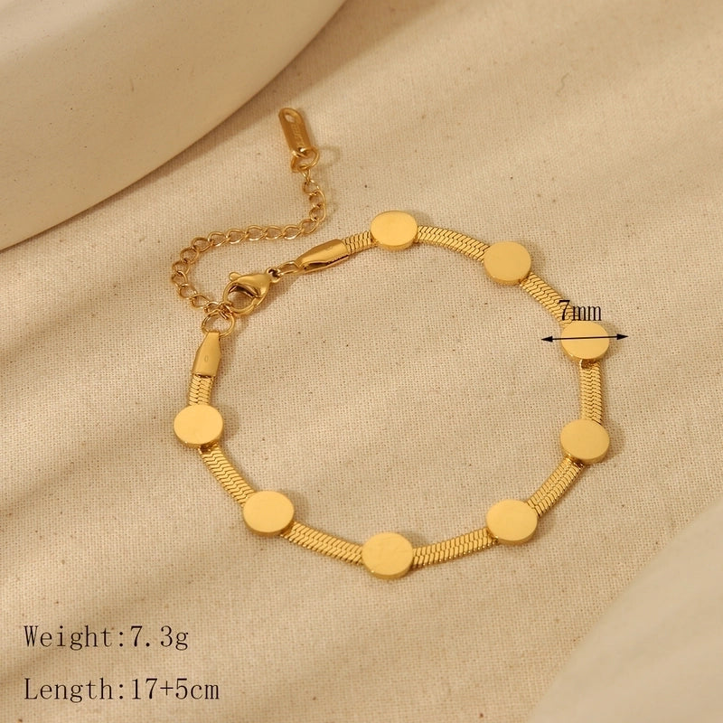 12 Pieces Retro Minimalist Commute Round Dots 304 Stainless Steel 18K Gold Plated Snake Chain Bracelets In Bulk Stainless Steel Bracelets