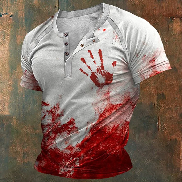 Comstylish Men's Bloody Halloween Print Henley T-Shirt