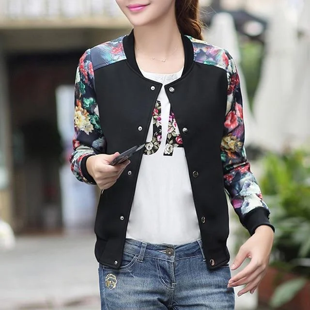 Women Jacket Flower Print Tops Girl Plus Size Casual Women Clothing Button Thin Bomber Long Sleeves Coat Jackets | IFYHOME