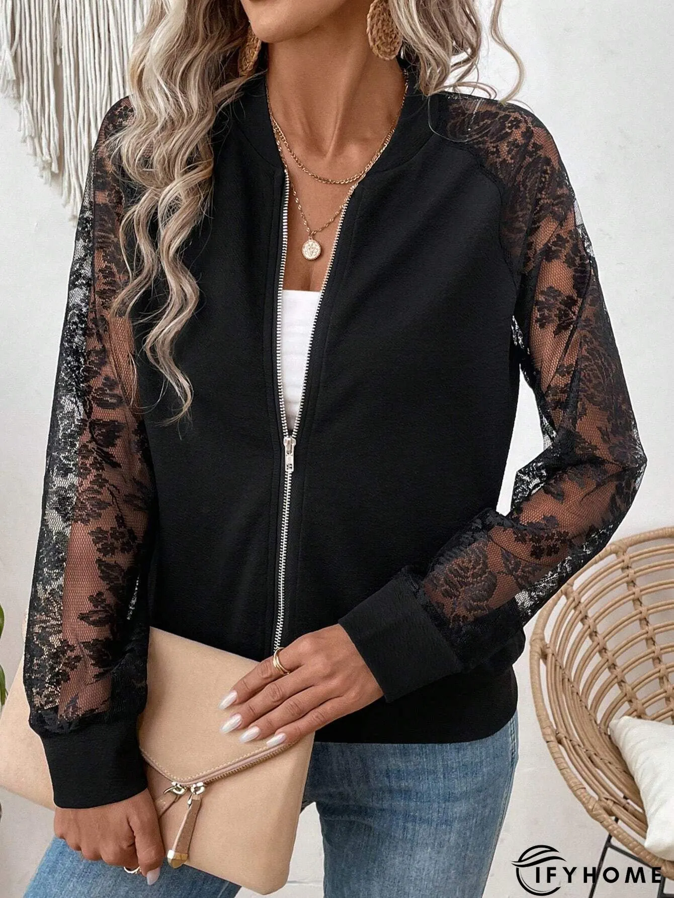 New Yellow Embroideried Zippered Patchwork Silk Thin Coats Long Sleeve | IFYHOME