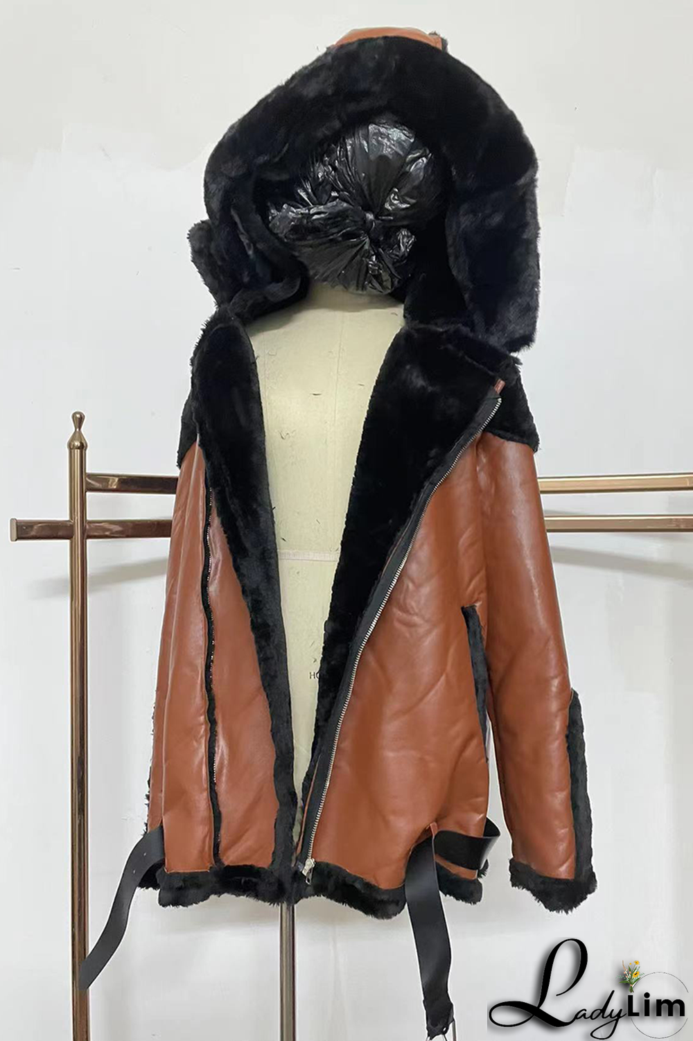 Red Fashion Street Patchwork Patchwork With Belt Hooded Collar Outerwear