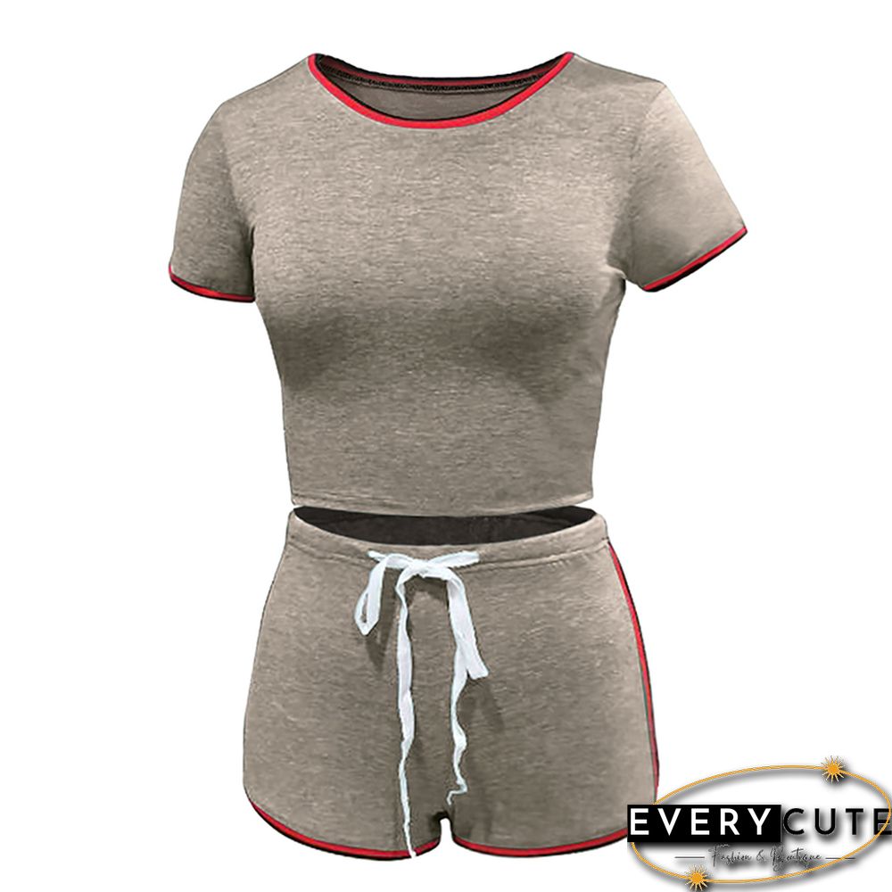 Khaki Splice Tight Tops and Shorts Set