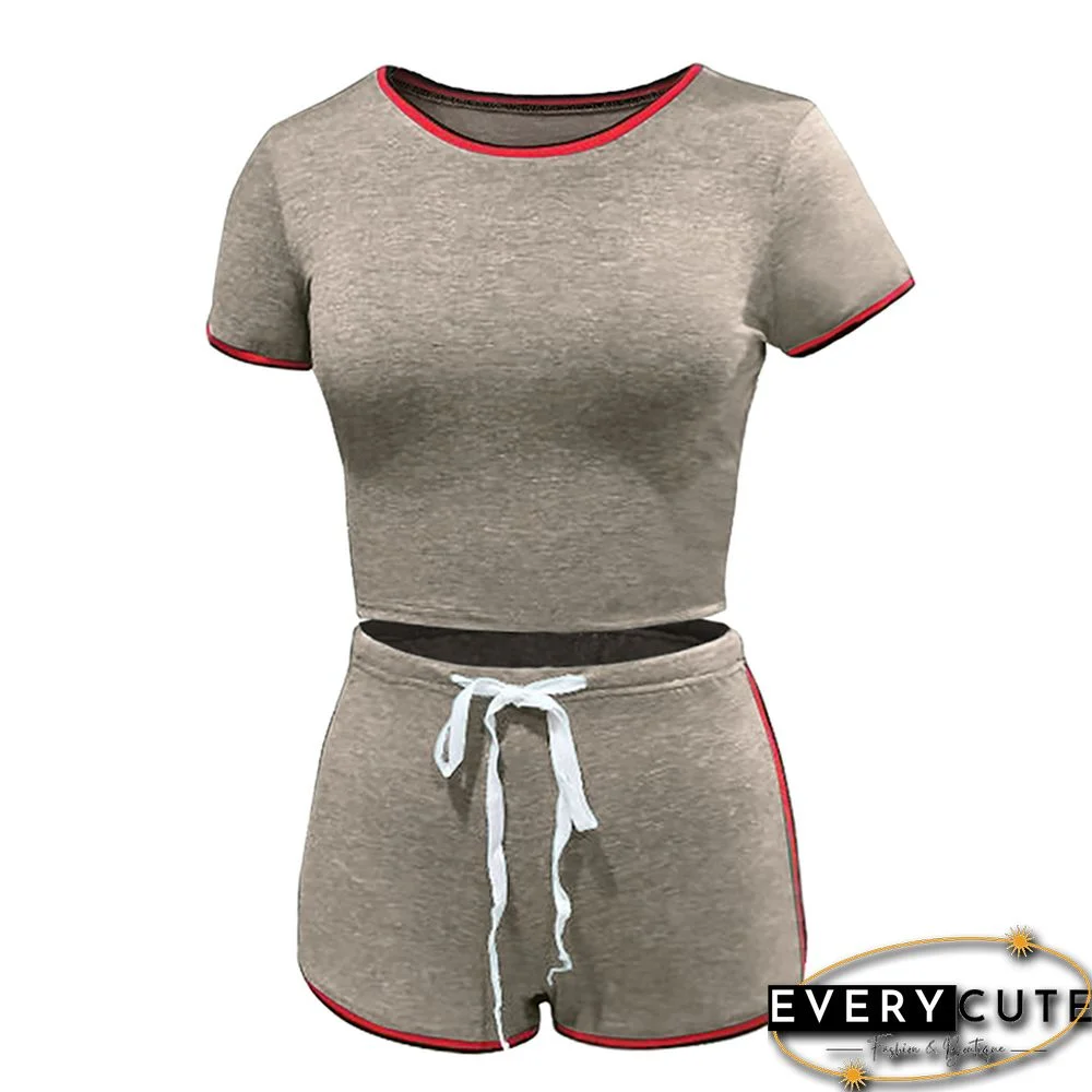 Khaki Splice Tight Tops and Shorts Set