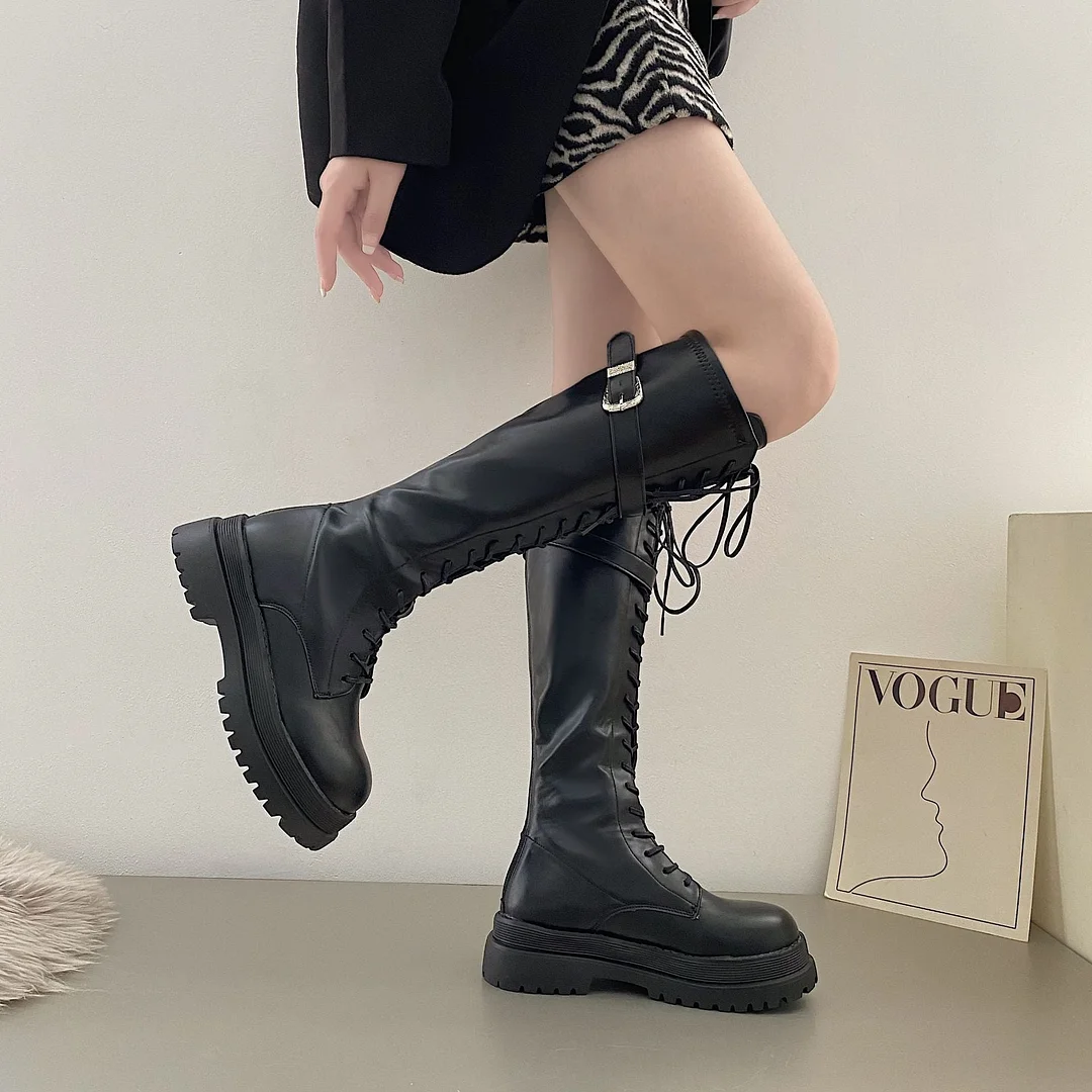 Lourdasprec Summer New Knight Boots Net Retro College British Style Thick Bottom Thick Heel Motorcycle Boots Fashion