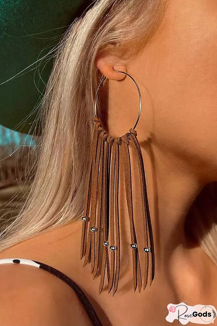Hand-Woven Tasseled Leather Bohemian Earrings