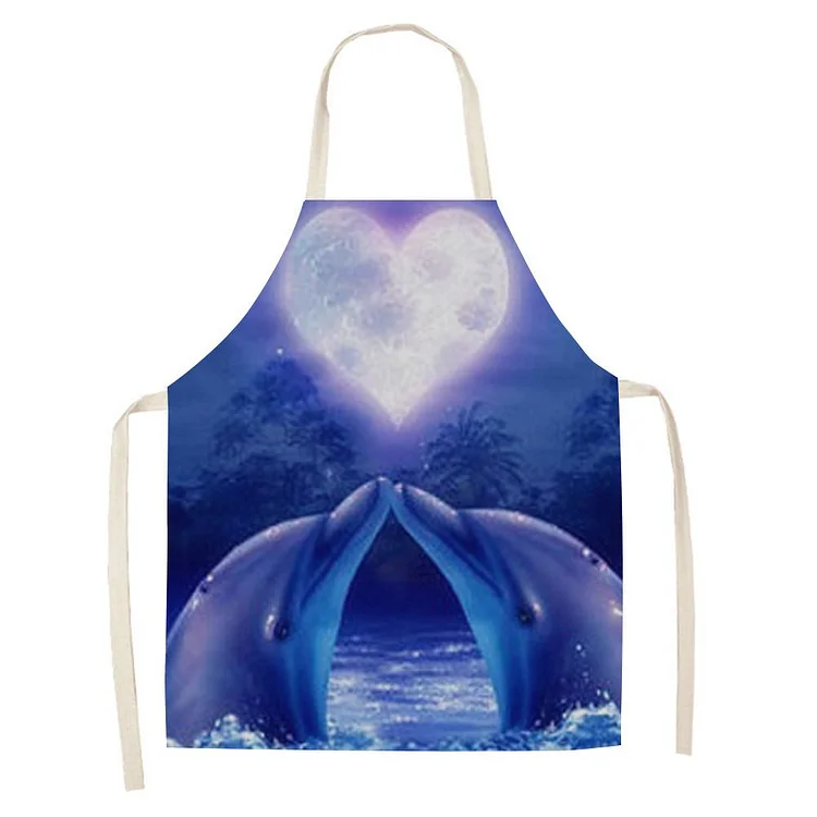 Waterproof Linen Kitchen Apron -dolphin
