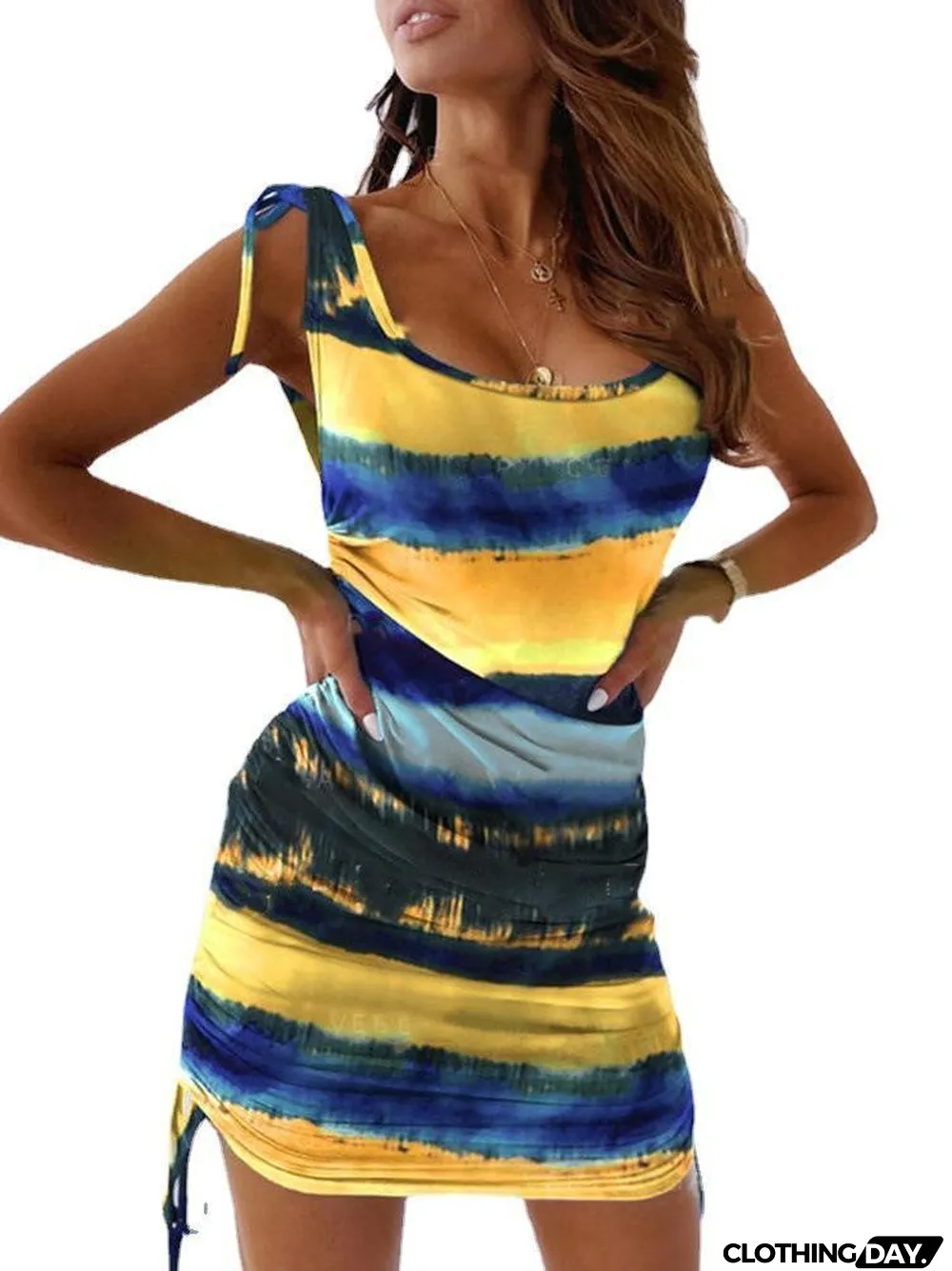 Women Sexy Sling With Hip Mid-waist Print Dress