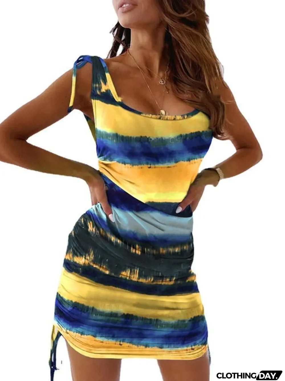 Women Sexy Sling With Hip Mid-waist Print Dress