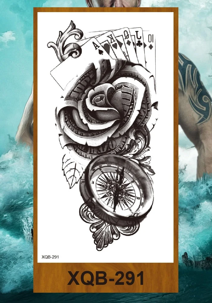 Temporary Tattoo Sticker Men Women Body Fake Tatoo Mechanical Robotic Arm Photorealistic Steampunk Astronaut Compass