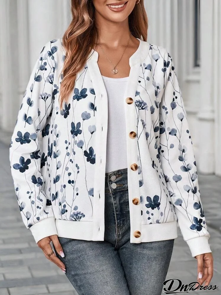 Women's Floral Print Button-Embellished Jacket