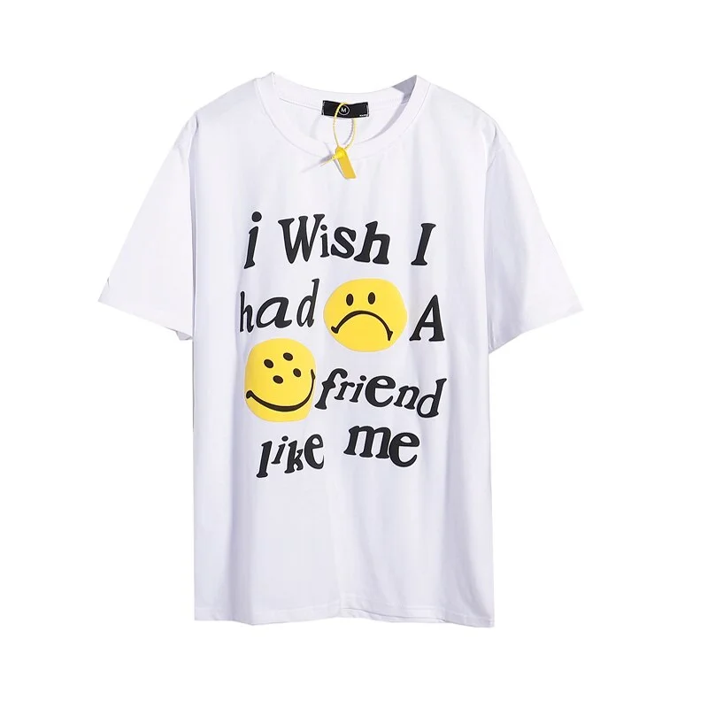 Letter Foam Smiley Print Cotton Kanye Tshirt High Street Oversize Short Sleeve Summer T-shirt for Men and Women O Neck Loose Tee