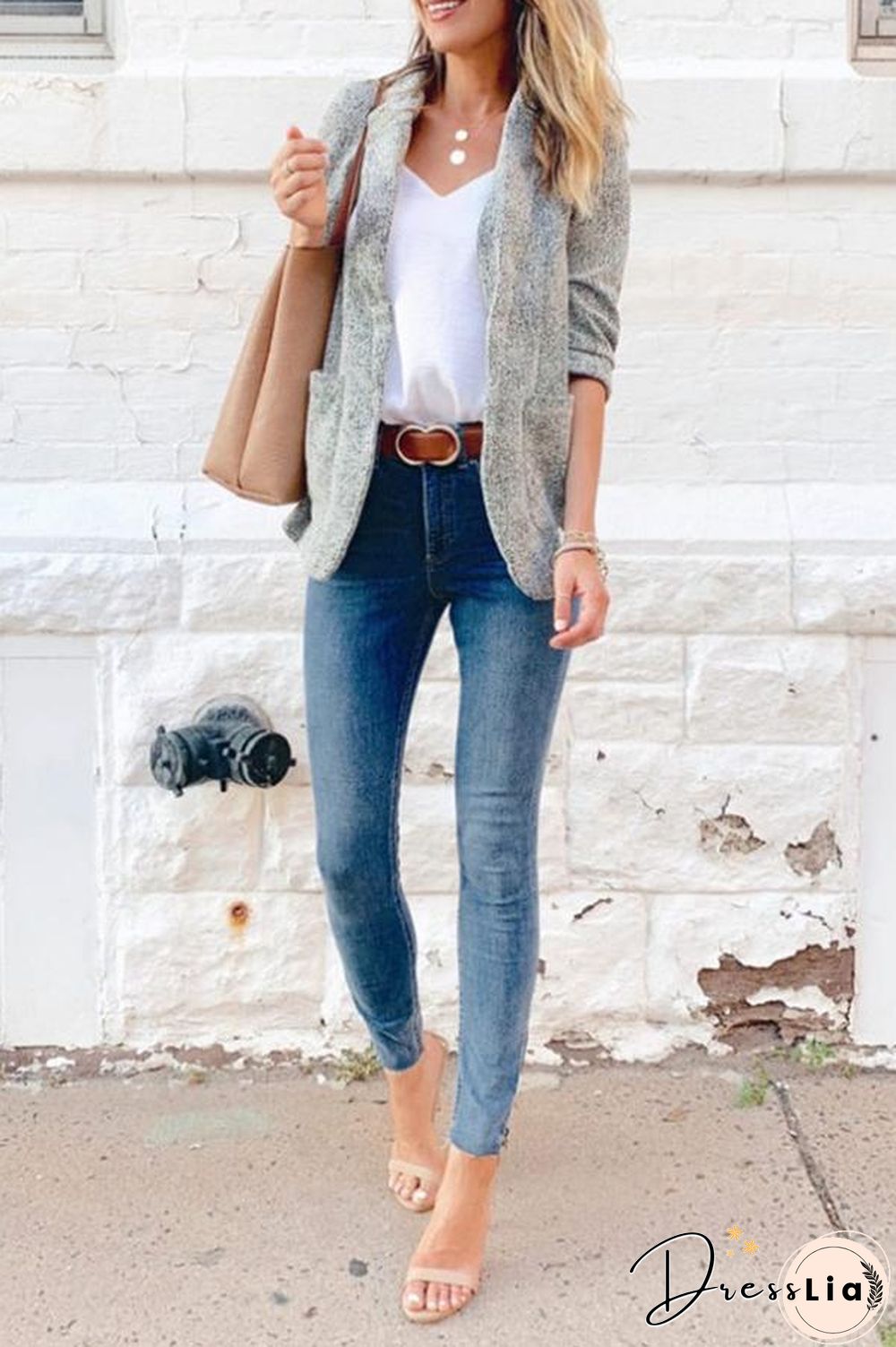 3/4 Length Sleeve Solid Color Lapel Blazer P10017