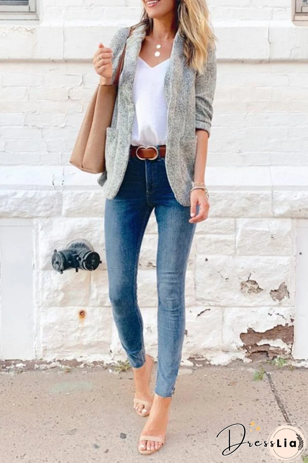 3/4 Length Sleeve Solid Color Lapel Blazer P10017