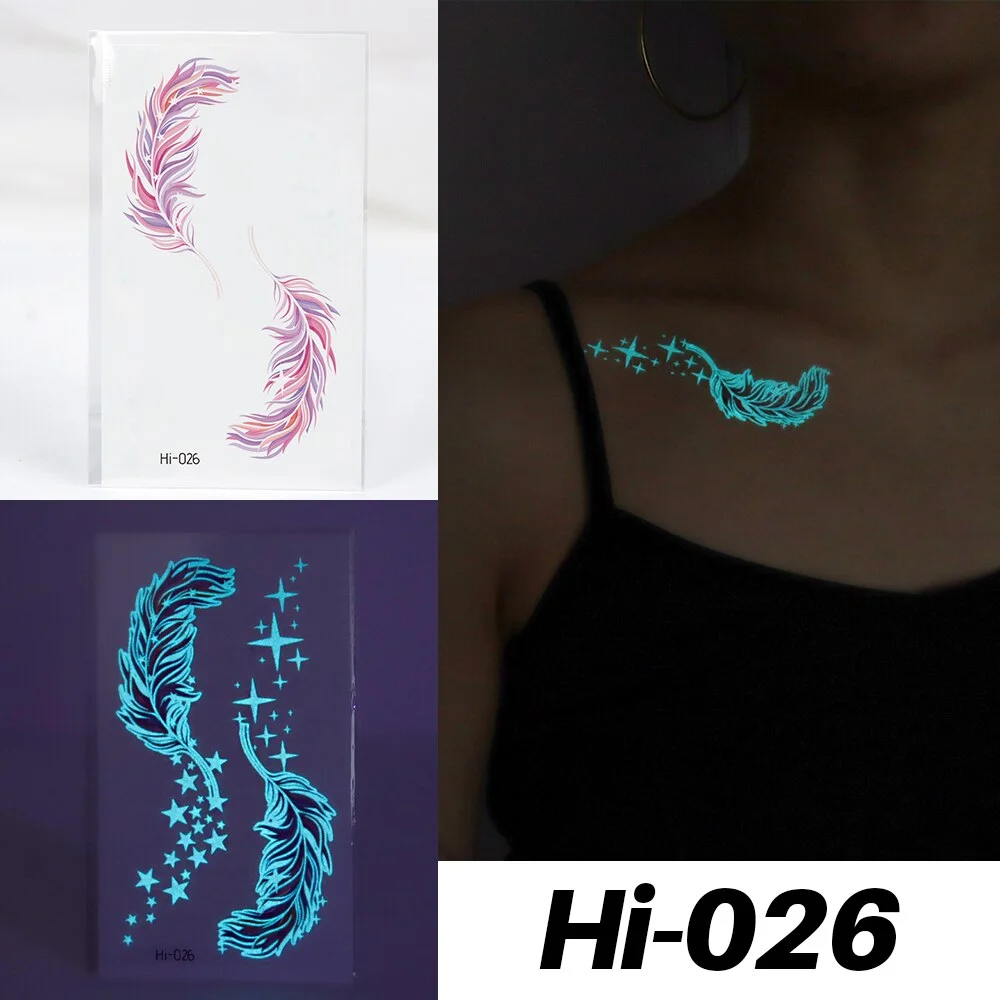 Sdrawing Luminous Glow Tattoo Sticker Snake Deer Glowing Halloween Waterproof Temporary Tatoo Wrist Fake Tatto Body Art Women Men