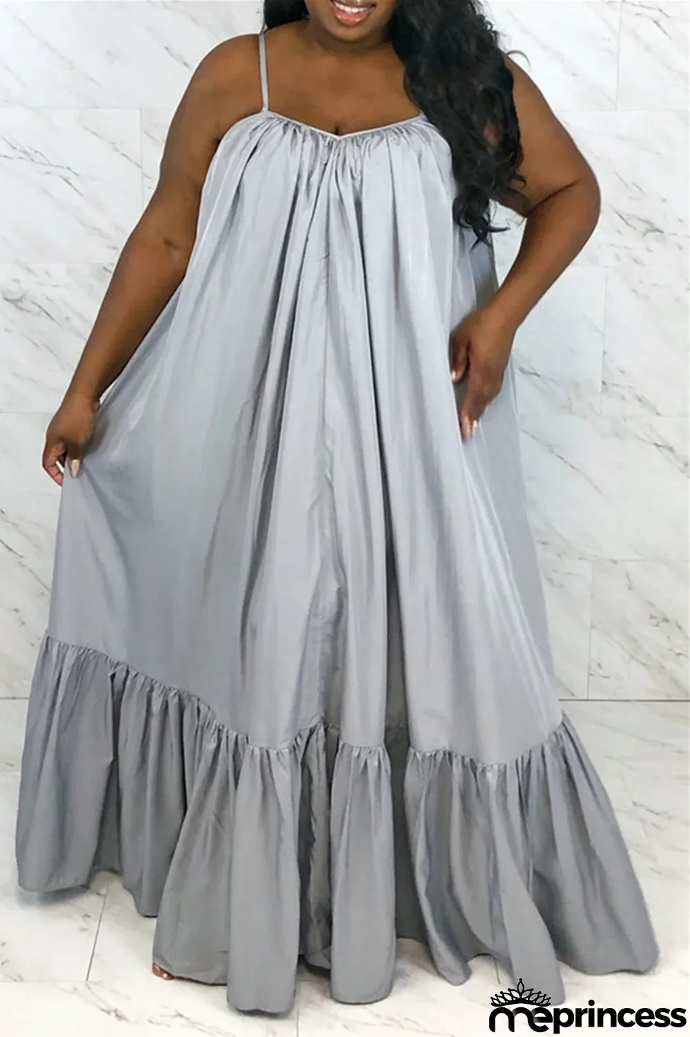 Light Purple Sexy Casual Solid Backless Spaghetti Strap Loose Sling Dress