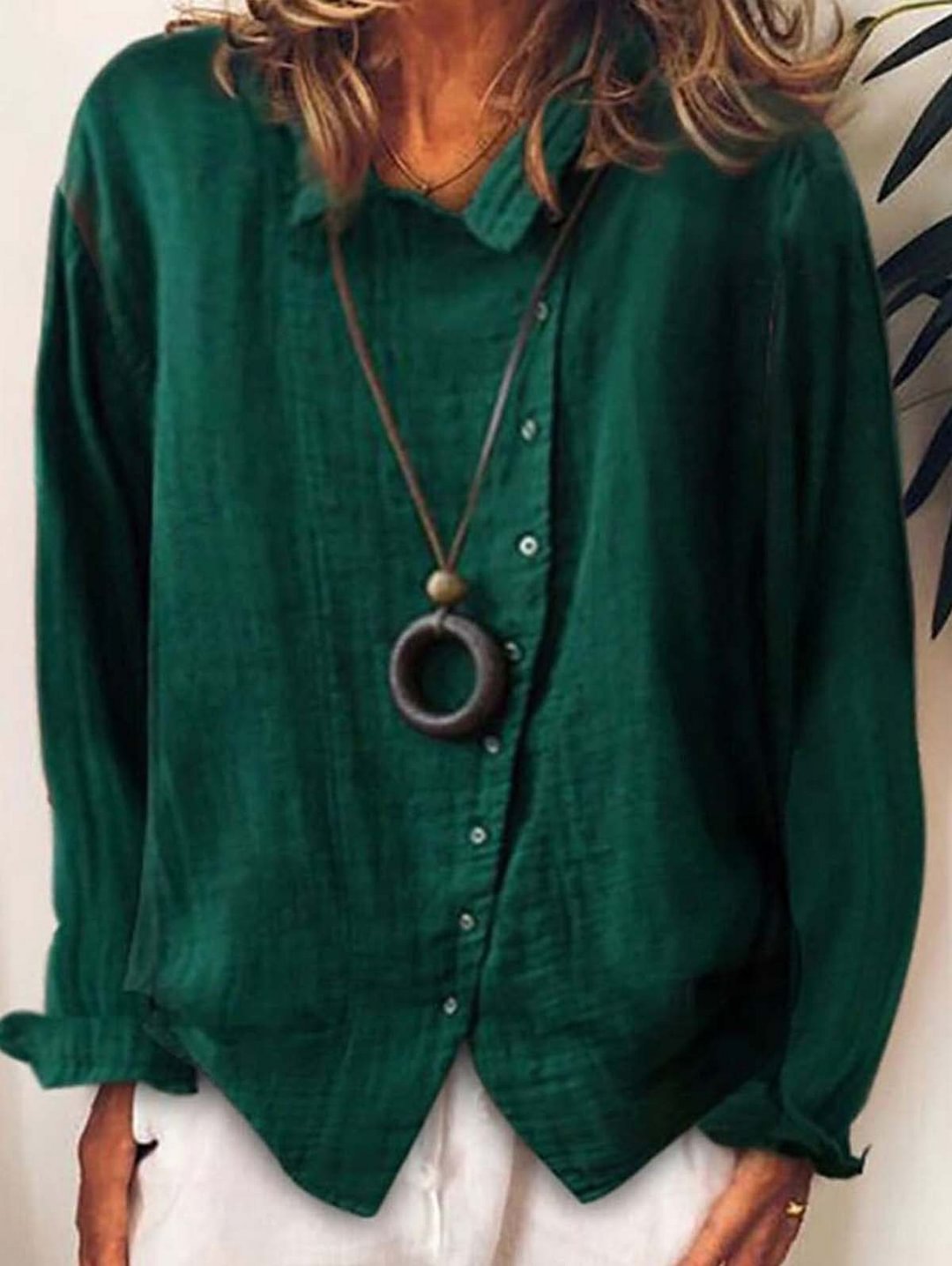 Loose Solid Color Button Shirt