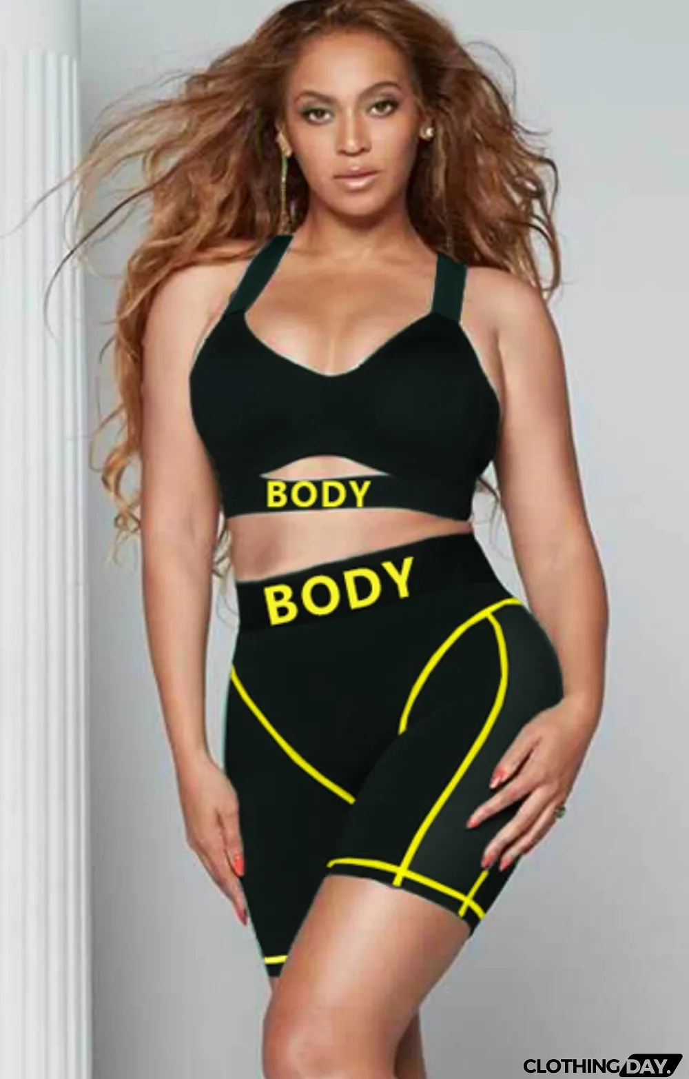 Summer Sports Print Black Bra and Biker Shorts 2PC Set